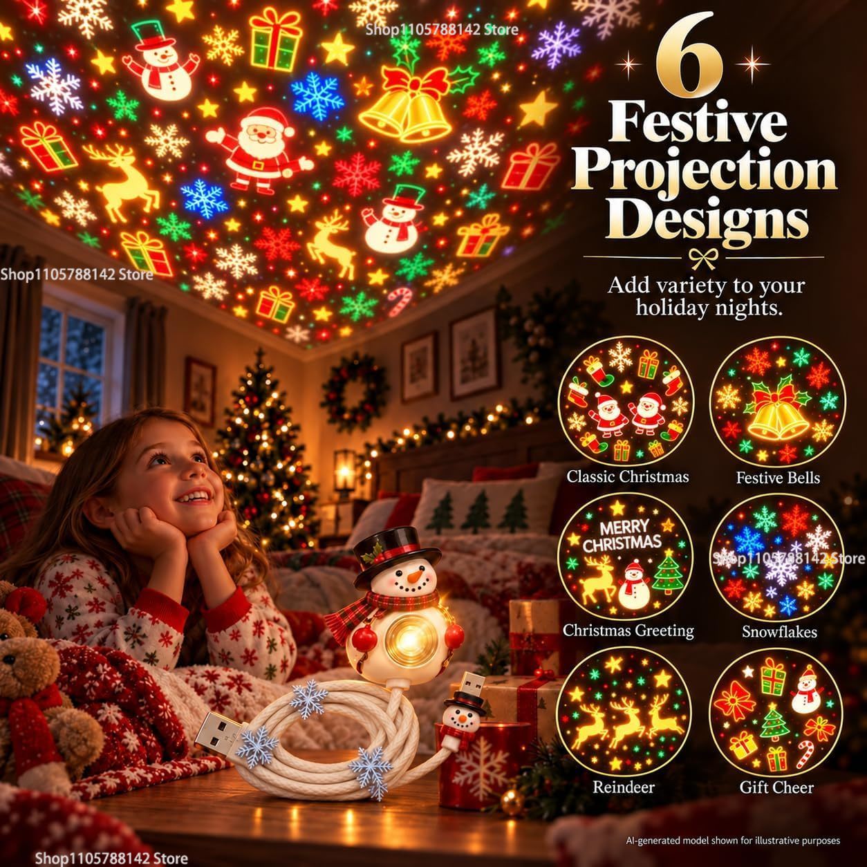 Projecteur de Noël USB en form - Lighting Christmas Decor avis et prix